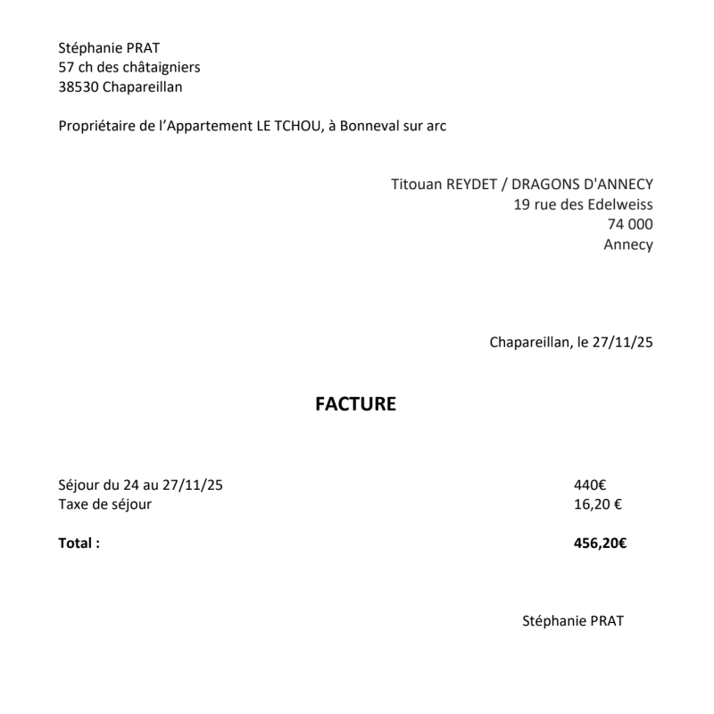 Nuitée du 24 au 28 novembre